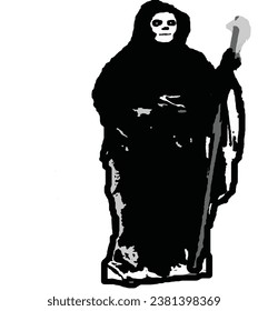 Olomouc, Czech Republic, October 29.2023. Grim Reaper isolated vector illustration. Tattoo design, sticker, horror icon, skeleton.