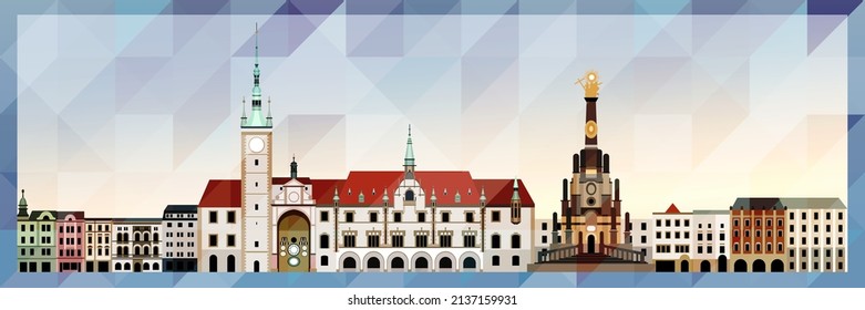 Olomouc skyline vector colorful poster on beautiful triangular texture background