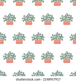  olorful seamless pattern with beautiful houseplants. Flat cartoon vector illustration.
