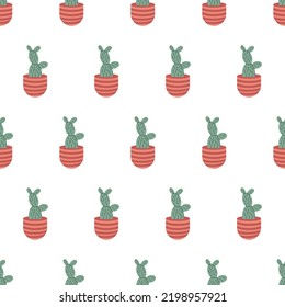  olorful seamless pattern with beautiful houseplants. Flat cartoon vector illustration.