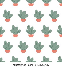  olorful seamless pattern with beautiful houseplants. Flat cartoon vector illustration.