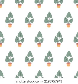  olorful seamless pattern with beautiful houseplants. Flat cartoon vector illustration.