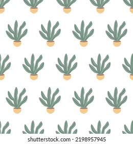  olorful seamless pattern with beautiful houseplants. Flat cartoon vector illustration.