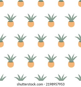  olorful seamless pattern with beautiful houseplants. Flat cartoon vector illustration.