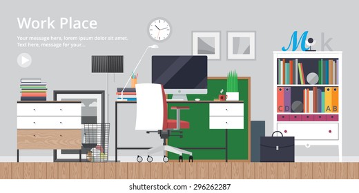 olorful vector banner. Workplace. Workspace. Quality design illustration, elements and concept. Flat style