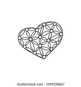 oloring book Heart . Simple floral pattern. Hand-drawn decorative Design elements.Vector white and black drawn. The theme of Valentine's Day