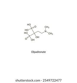 Olpadronat flaches Skelett molekulare Struktur Bisphosphonat Medikament zur Behandlung von Osteoporose verwendet. Wissenschaftliches Vektorgrafik.