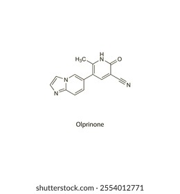 Olprinone flat skeletal molecular structure phosphodiesterase inhibitor drug used in heart failure treatment. Vector illustration scientific diagram.