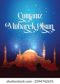 Cumanız mübarek olsun. Translated: Happy Friday. The holy day of the Muslim community. Vector design.