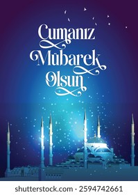 Cumanız mübarek olsun. Translated: Happy Friday. The holy day of the Muslim community. Vector design.