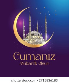 Cumanız Mübarek Olsun Traduzido: Tenha uma sexta abençoada. Ilustração vetorial. Adequado para cartazes, outdoors e mídia digital.