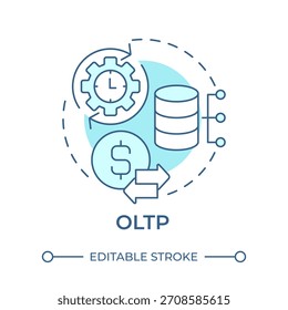 Icono de concepto azul suave OLTP. Procesamiento de transacciones en línea. Sistemas de bases de datos. Ilustración de línea de forma redonda. Abstractas idea. Diseño gráfico. Fácil de usar en infografía, presentación