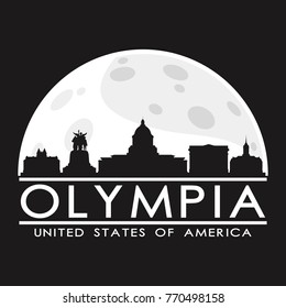 Olympia USA Full Moon Night Skyline Silhouette Design City Vector Art Background.