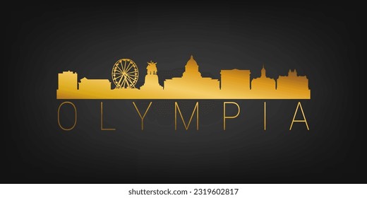 Olympia, WA, USA Gold Skyline City Silhouette Vector. Golden Design Luxury Style Icon Symbols. Travel and Tourism Famous Buildings.