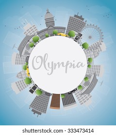 Olympia (Washington) Skyline with Grey Buildings and copy space. Business travel and tourism concept with place for text. Image for presentation, banner, placard and web site. Vector Illustration