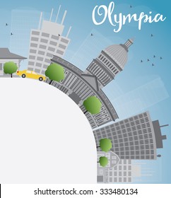 Olympia (Washington) Skyline with Grey Buildings and copy space. Business travel and tourism concept with place for text. Image for presentation, banner, placard and web site. Vector Illustration