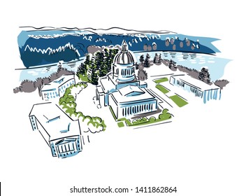 Olympia Washington usa America vector sketch city illustration line art 