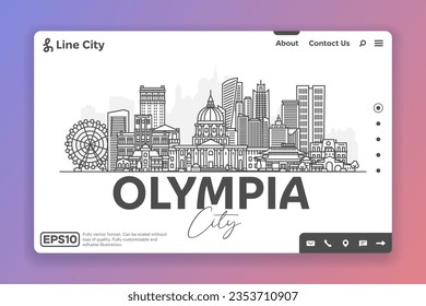 Olympia, Washington, USA architecture line skyline illustration. Linear vector cityscape with famous landmarks, city sights, design icons. Landscape with editable strokes.