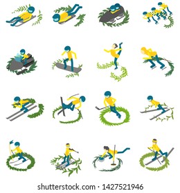 Olympiad icons set. Isometric set of 16 olympiad vector icons for web isolated on white background