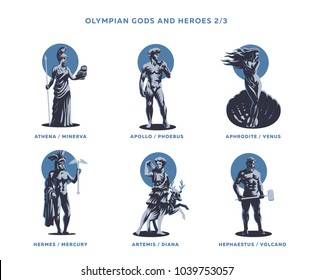 Olympian gods and heroes. Set 2/3 of vector emblems.