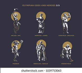 Olympian gods and heroes. Set 3/3 of vector emblems.