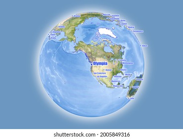 Olympia-Vereinigte Staaten von Amerika wird auf der Weltkarte der Vektorgrafik angezeigt. Die Karte zeigt die Lage von Olympia-Vereinigte Staaten von Amerika in der Welt.