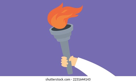 Olympic flame, torch in hand, flame