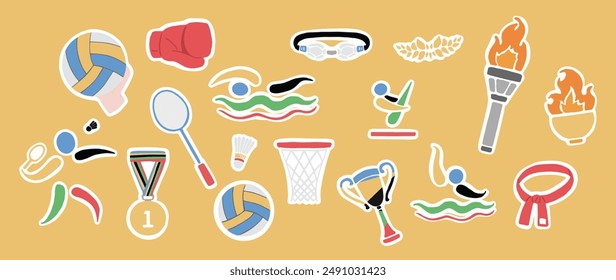 Olympic Game Sports Sticker Transparent Vector Bundle Illustration