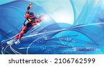 Olympic games Beijing 2022.The polygonal colourful triangles figure of a young man skier with on a blue background. Vector illustration in a geometric triangle of XXIV style Winter games Vector