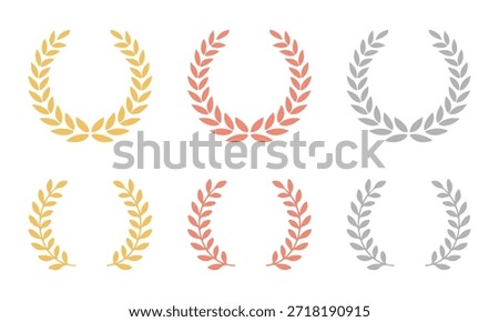 Olympic games gold silver bronze laurel wreath medal award set on white background. Colorful leaf floral luxury champion emblem icon set. Set of gold, silver and bronze laurel wreath. vector eps file