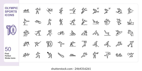 Olympic games icon 50 set single stroke vector collection expandable and color changeable pixel perfect arrow set