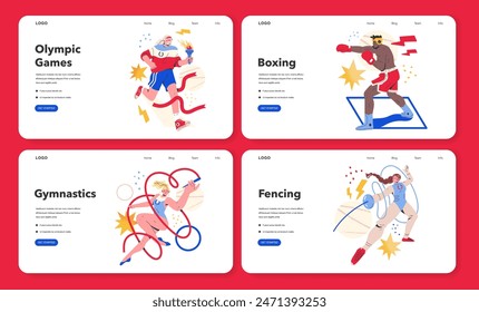 Olympic Games set. Athletes in action across various sports symbolize global competition and excellence. Celebrating the diversity of Olympic disciplines. Vector illustration.