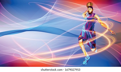 Olympic games, Tokyo Olympic games, Tokyo 2020. Silhouette of triangle Basketball . Vector illustration.  Basketball . vector illustration in triangles Vector illustration in triangles. Basketball