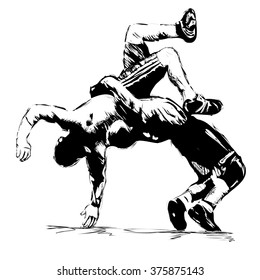 Olympic games, Tokyo 2021 sketch of Greek Roman wrestling