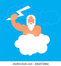 Olympic god Zeus. Stock vector illustration of myth creature, king of gods, with lightning in his head. Flat style