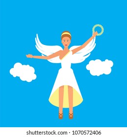 Olympic goddes Nike . Stock vector illustration of myth creature Victoria. Flat style