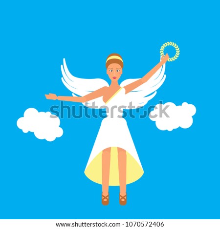 Olympic goddes Nike . Stock vector illustration of myth creature Victoria. Flat style