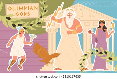 Olympic gods flat collage with ancient greek deities vector illustration