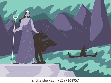 Olympic gods flat concept with Hades in underworld vector illustration