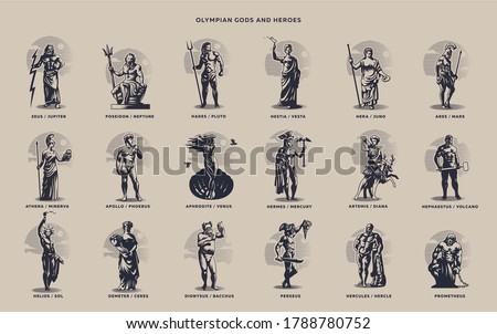 Olympic heroes. Greek and Roman gods. Zeus, Poseidon, Hades, Artemis, Ares, Venus. Stock photo © 