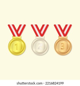 Olympic medal ribbon set with gold silver and bronze clip art illustration.