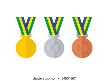 Olympic medals abstract flat design icon set