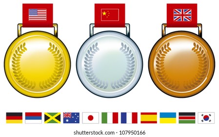 olympic medals with flags