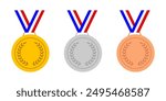 Olympic medals illustration. Gold Silver Bronze with ribbon