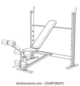 Olympic multi bench press. Gym equipment on white background vector illustration. Different fitness equipment for muscle building. Workout and training concept.