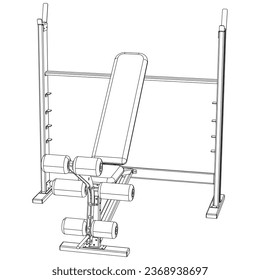Olympic multi bench press. Gym equipment on white background vector illustration. Different fitness equipment for muscle building. Workout and training concept.