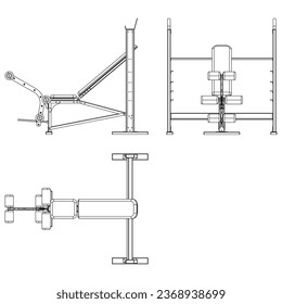 Olympic multi bench press. Gym equipment on white background vector illustration. Different fitness equipment for muscle building. Workout and training concept.