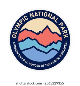 Olympic National park emblem badge patch logo design with mountain vintage vibe, line art style, vector illustration