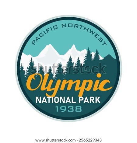 Olympic National park emblem badge patch logo design with vintage mountain, pine tree, snow, vector illustration