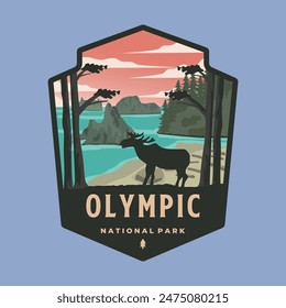 olympic national park logo patch illustration design, washington landmark emblem design